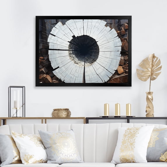 Designart "Mystery of Stone Grey Quartz I" Landscapes Framed Wall Art Decor - Traditional Grey Stone Geode Living Room Framed Canvas Art