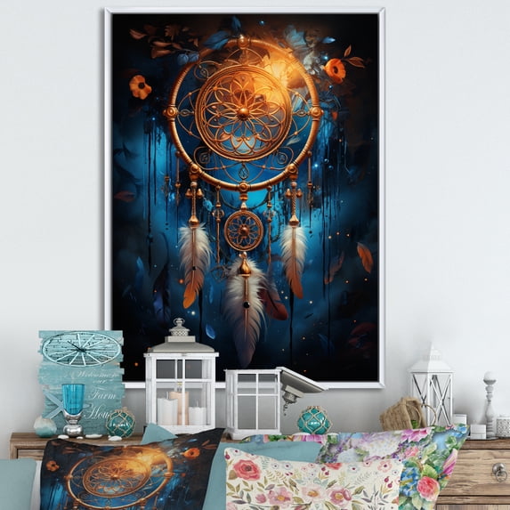 Designart "Mystic Dreamcatcher Dream II" Dream Catcher Floater Framed Canvas Wall Art