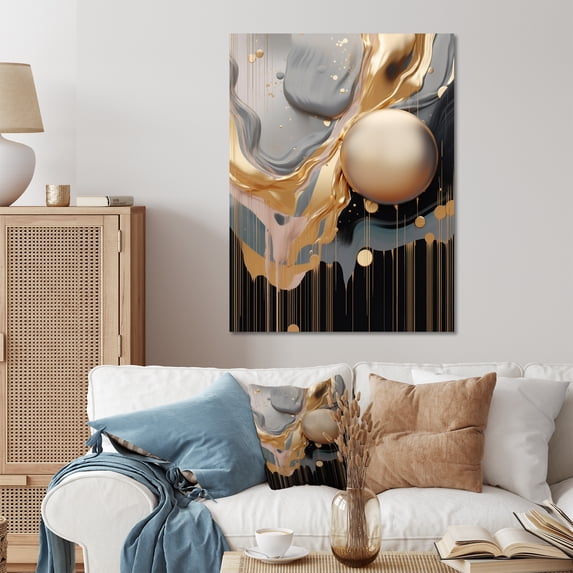 Designart "Mystic Gold & Noir Fusion III" Abstract Shapes Metal Art Print