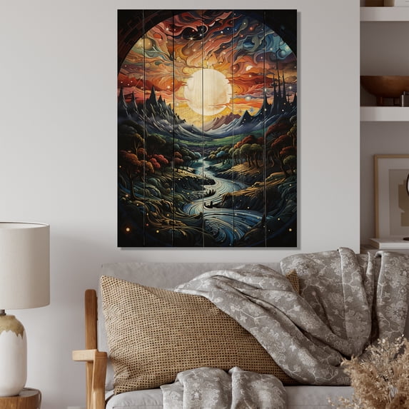 Designart "Mystic Horizons Space Asteroids II" Astrology Print on Natural Pine Wood