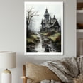 thumbnail image 1 of Designart "Mystic Landscape with a Haunted House" Landscapes Framed Wall Art - Coastal Grey Landscape Cottage Entryway Framed Wall Art Print, 1 of 6