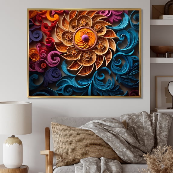Designart "Mystic Rangoli Colorful Indian Artistry II" Indian Floater Framed Canvas Art Print