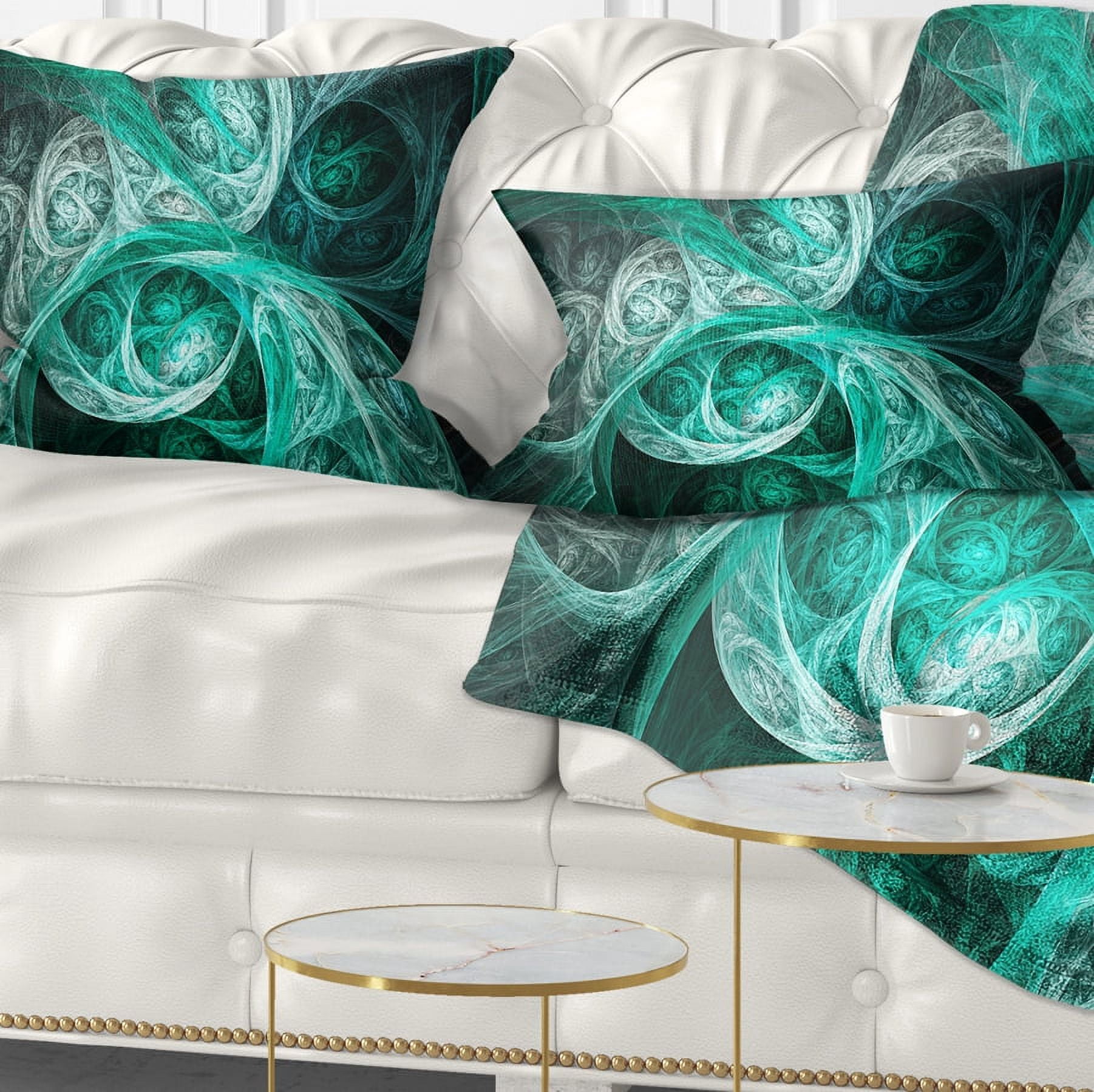 Designart Mystic Turquoise Fractal - Abstract Throw Pillow - 12x20