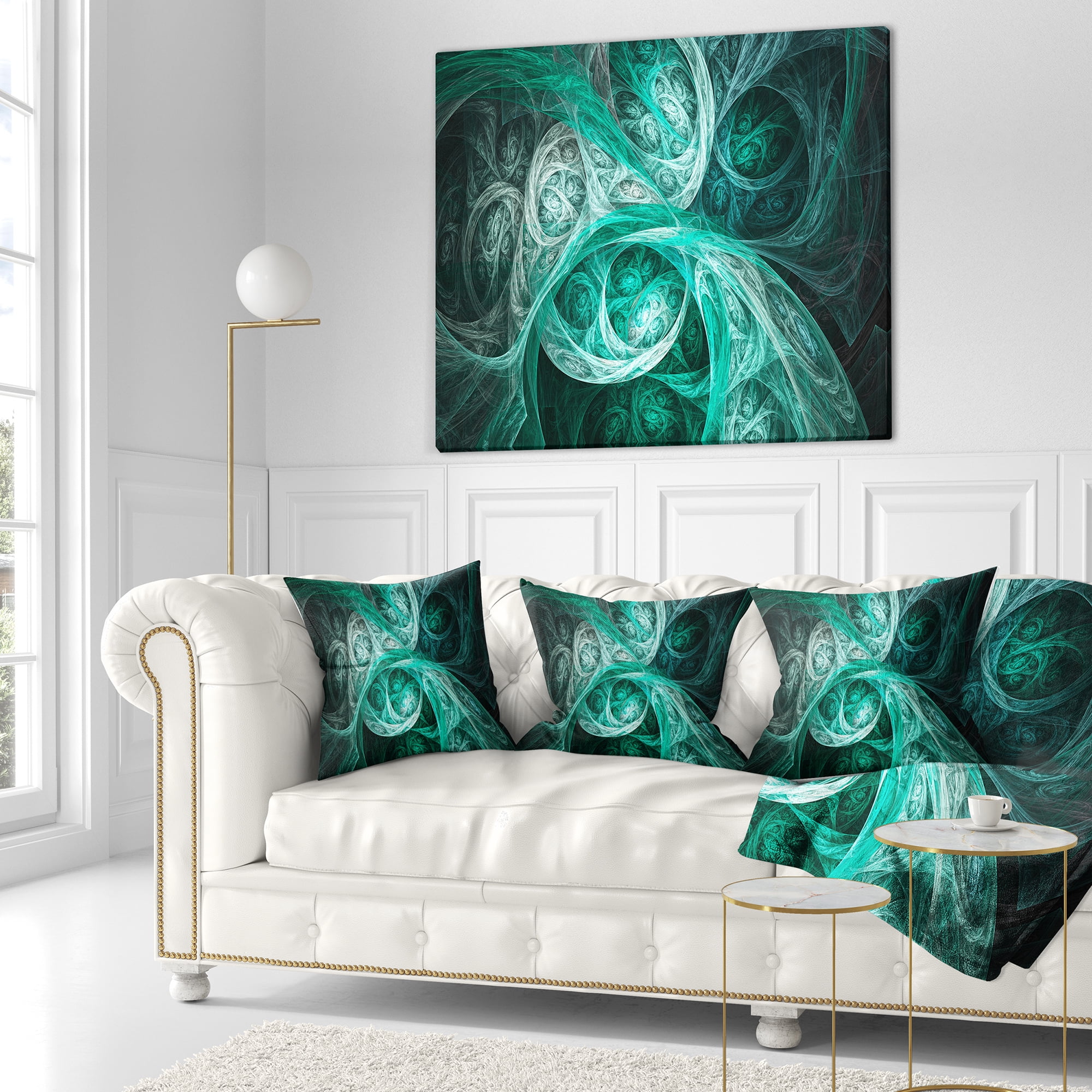 Designart Mystic Turquoise Fractal - Abstract Throw Pillow - 18x18
