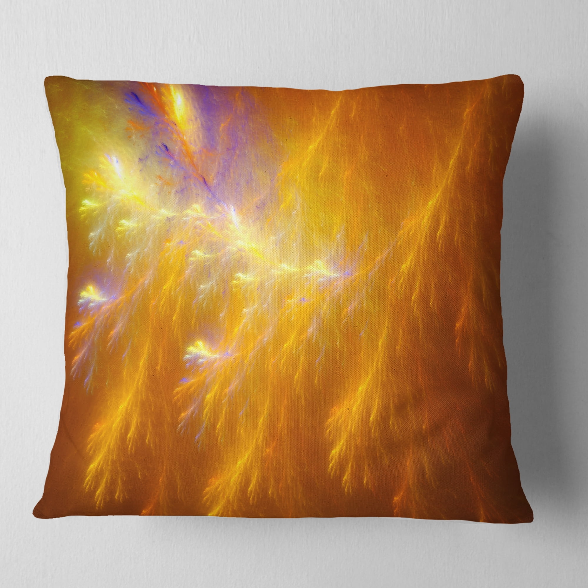 Designart Mystic Yellow Thunder Sky - Abstract Throw Pillow - 16x16
