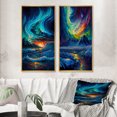 thumbnail image 1 of Designart "Mystical Arctic Mountains Aurora Borealis II" Beach Framed Wall Art Set Of 2 - Coastal Blue Framed Canvas Set For Living Room Decor, 1 of 6