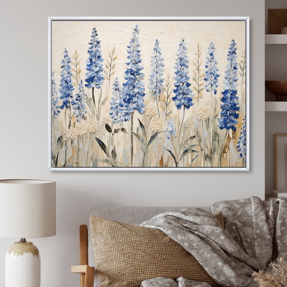 Designart "Mystical Blue Bonnets Grasslands II" Blue Bonnets Floater Framed Wall Art Living Room