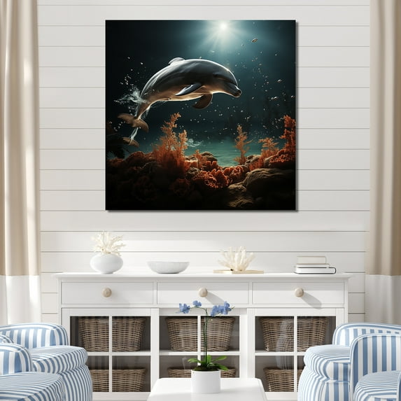 Designart "Mystical Dolphin Encounters I" Animals Dolphin Wall Decor
