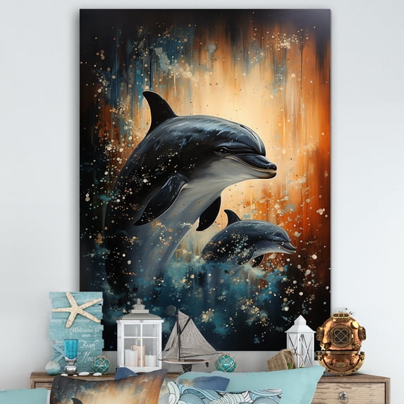 Designart "Mystical Dolphin Encounters II" Animals Dolphin Canvas Art Print