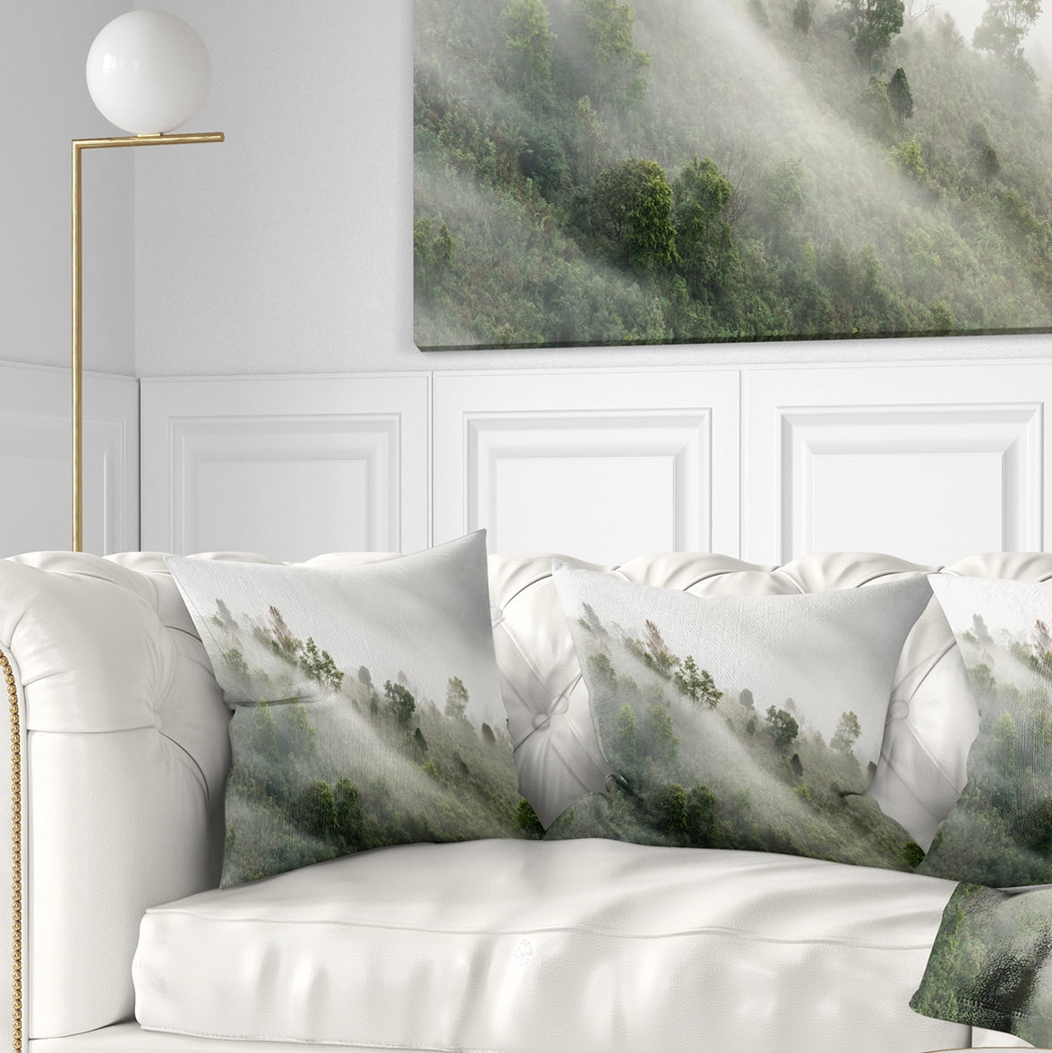 Designart Mystical Foggy Mountain Slope - Landscape Photography Throw Pillow - 16x16