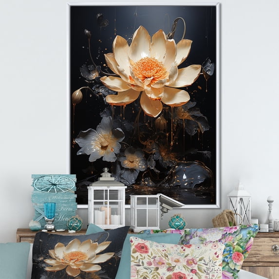 Designart "Mystical Harmony Of Lotus IV" Lotus Floater Framed Canvas Wall Art