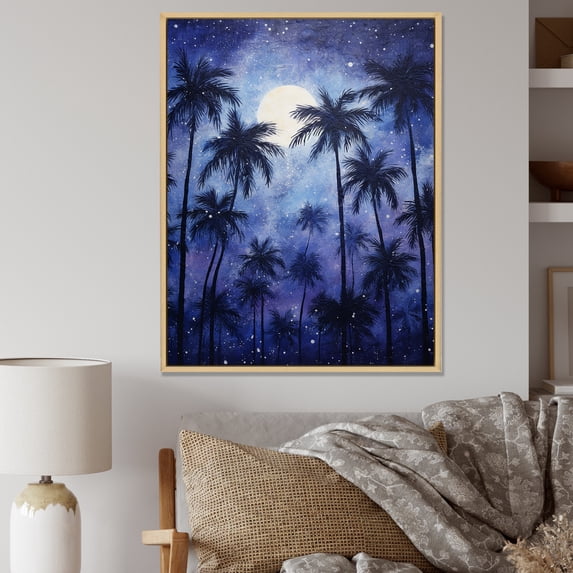 Designart "Mystical Impressions Of Indigo Palm Trees III" Palms & Palm Trees Floater Framed Canvas Prints