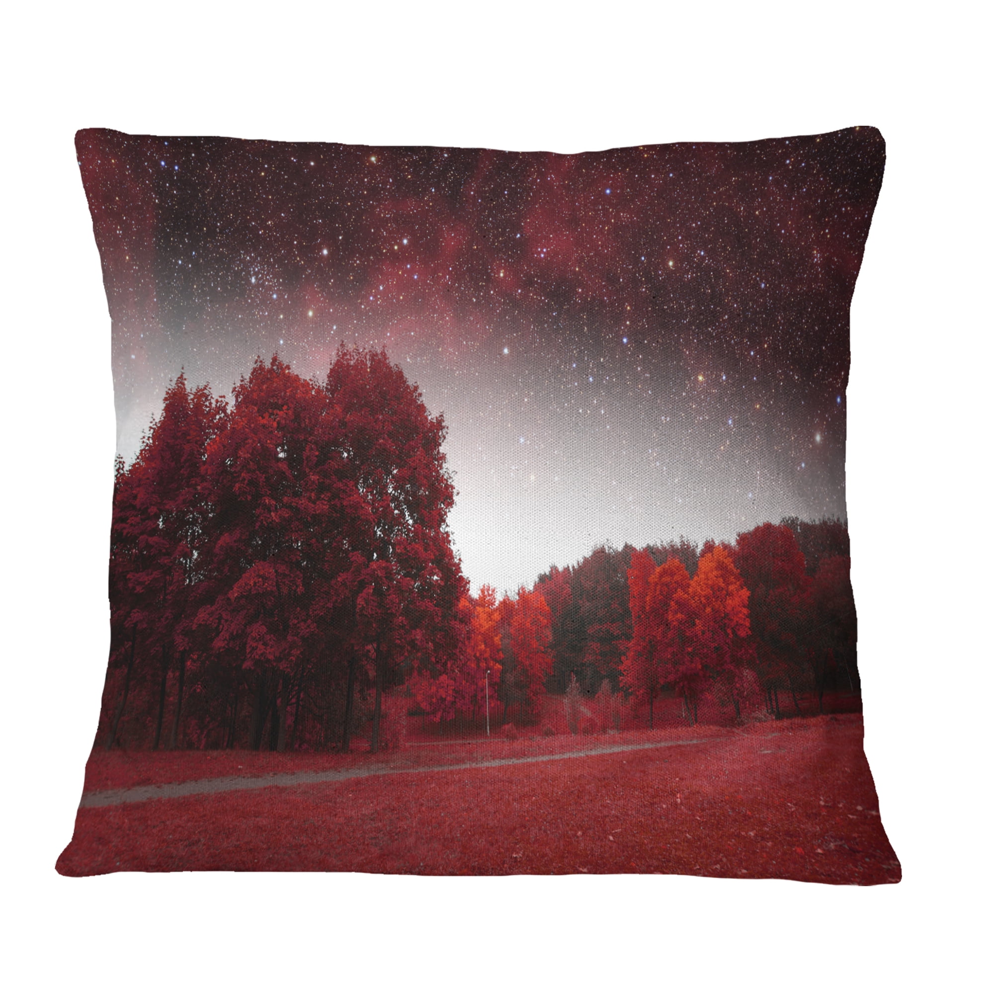 Designart Mystical Red Spring Night - Landscape Printed Throw Pillow - 16x16