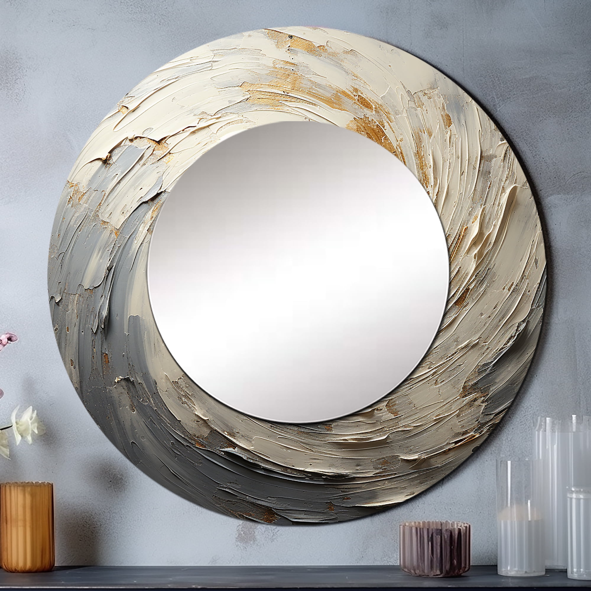 Designart "Mystical Spirals In Grey And Gold" Abstract Spirals Round ...