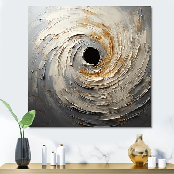Designart "Mystical Spirals In Grey And Gold" Abstract Spirals Canvas Art Print