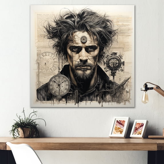 Designart "Mystical Vintage Blueprint of Giants I" Abstract Wall Art - Modern Blue Giants Living Room Canvas Art