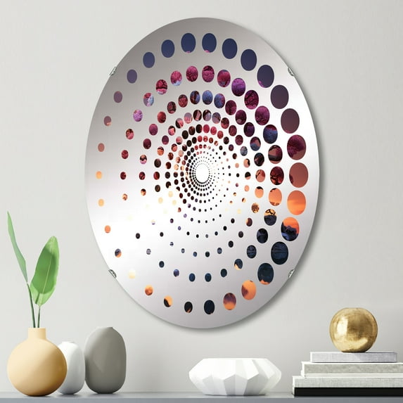 Designart "Mystically Hued Baobabs" Tree Baobab Spiral Dot Round Wall Mirror - Floral Oval Printed Decorative Mirror - Multiple Color Options