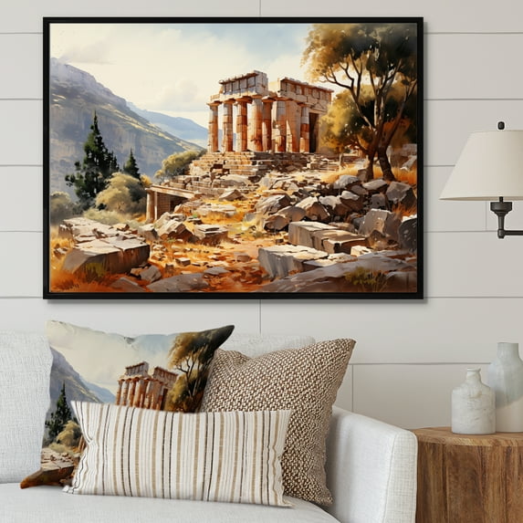 Designart "Mythical Greece I" Landscapes Floater Framed Canvas Art Print