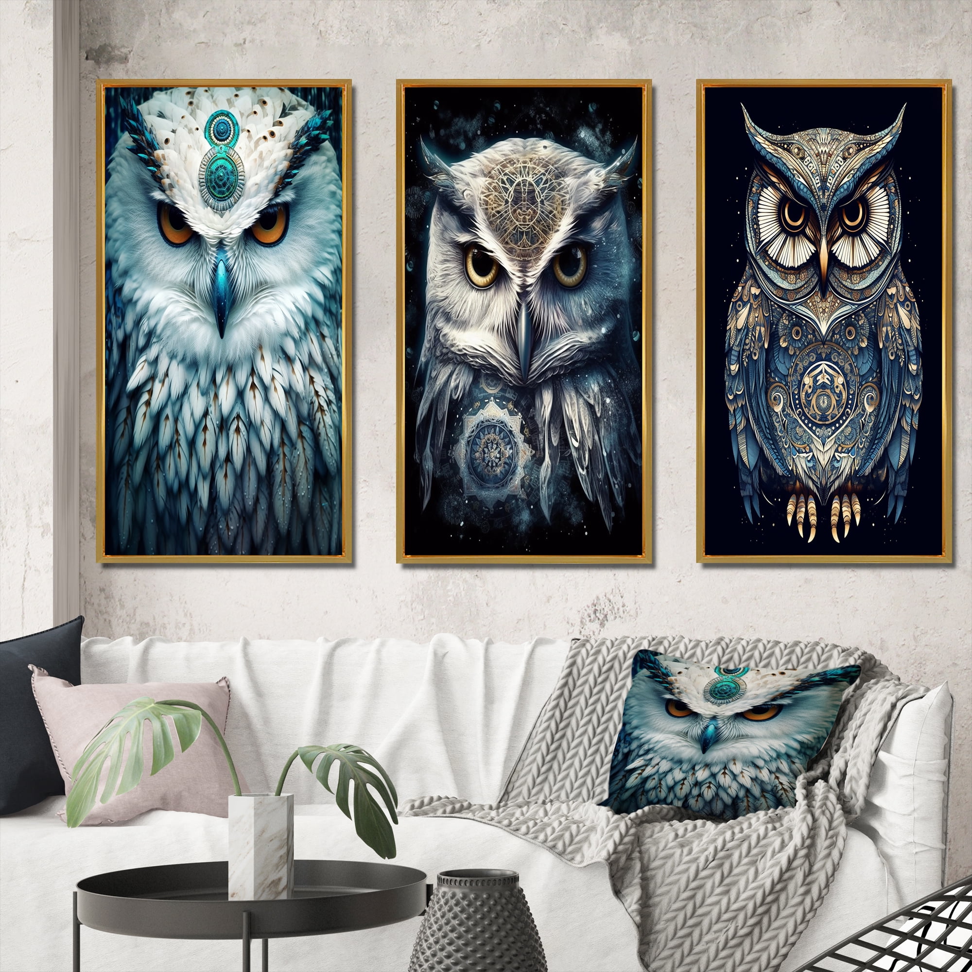 Designart "Mythical White and Turquoise Owl Portrait II" Animals Owl ...