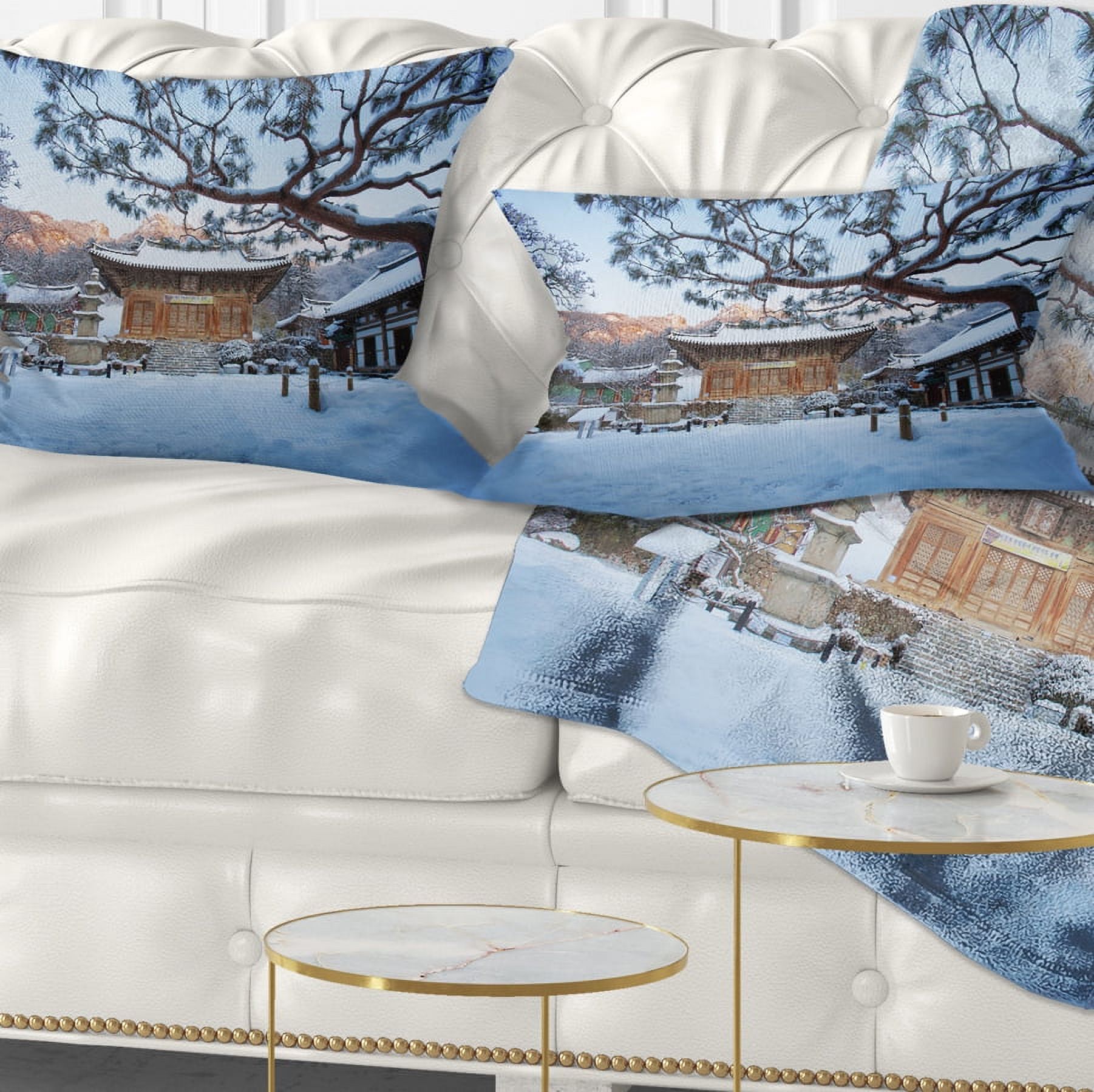 Designart Naesosa Temple in South Korea - Landscape Printed Throw Pillow - 12x20