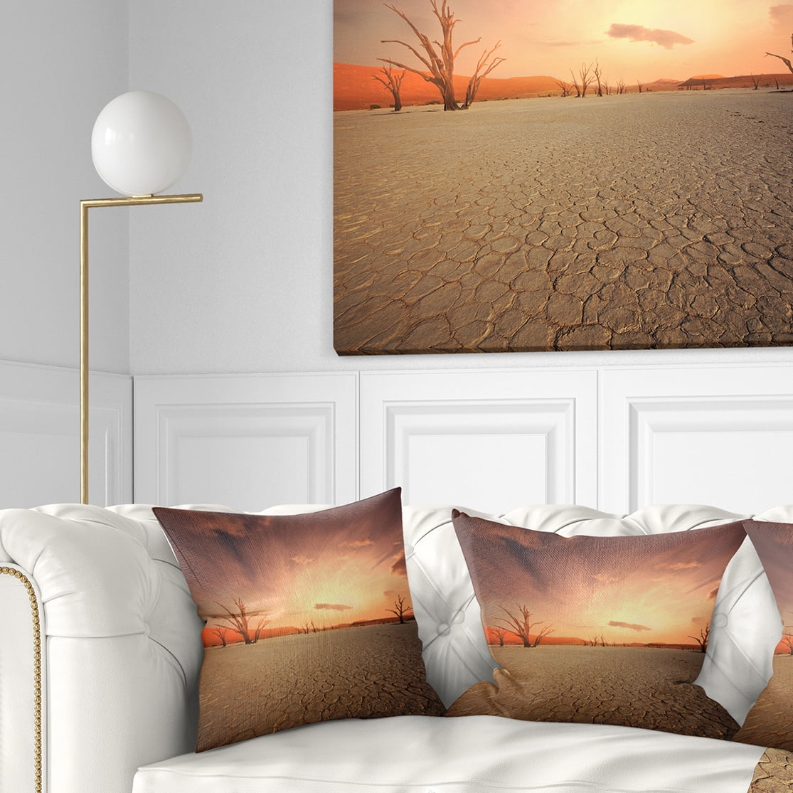 Designart Namib Desert Beautiful Cracked Land - African Landscape Printed Throw Pillow - 16x16