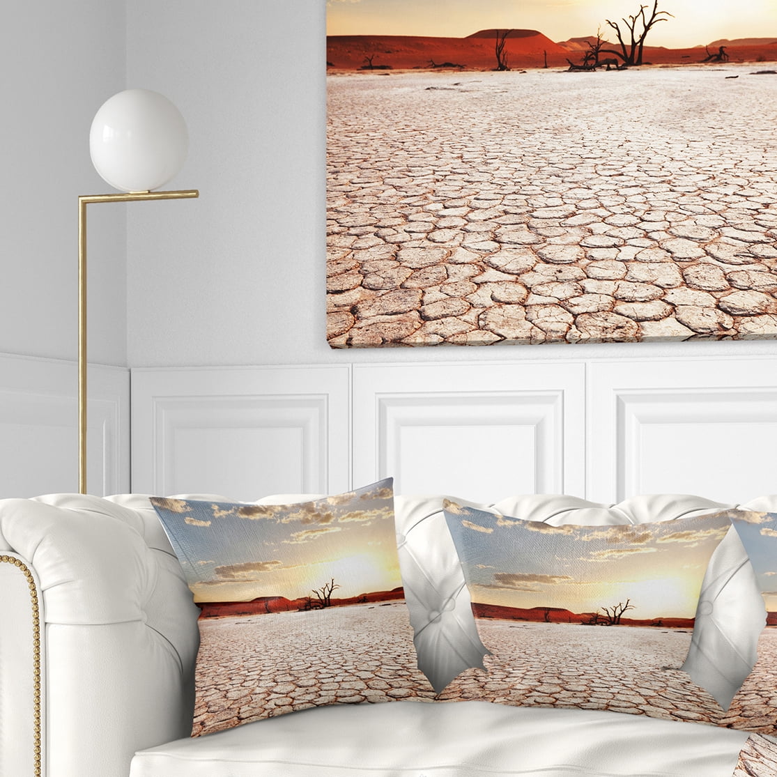 Designart Namib Desert with Cracked Land - Landscape Printed Throw Pillow - 18x18