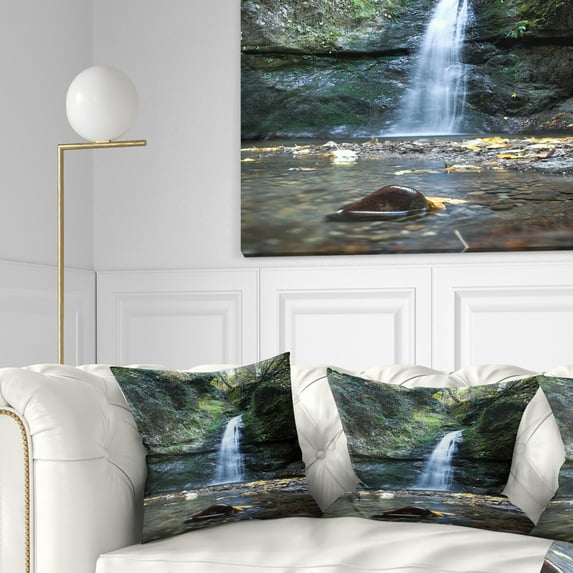 Designart Nanayo Waterfall Japan - Landscape Photo Throw Pillow - 16x16