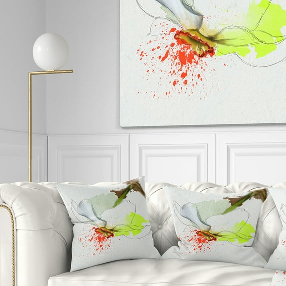 Designart Narcissus Flower Sketch Watercolor - Floral Throw Pillow - 16x16