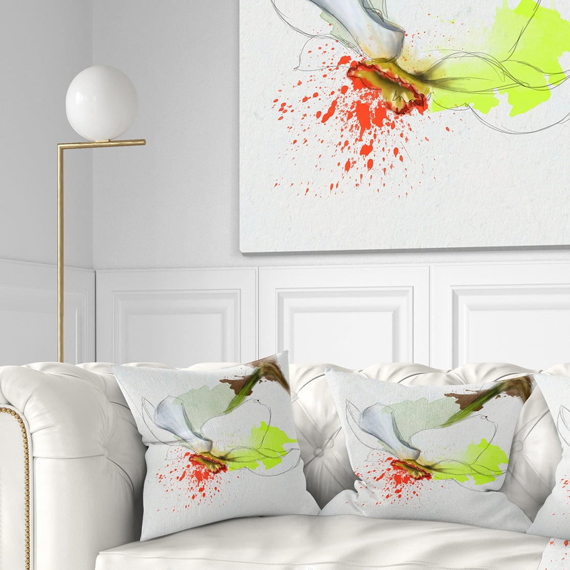 Designart Narcissus Flower Sketch Watercolor - Floral Throw Pillow - 18x18
