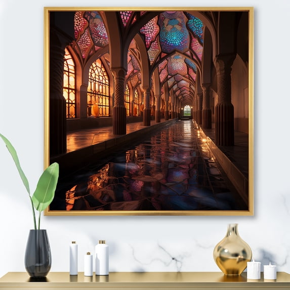 Designart "Nasir al-Mulk Mosque in Iran II" Spiritual Framed Wall Art - Global Brown Islam Entryway Framed Wall Art Print