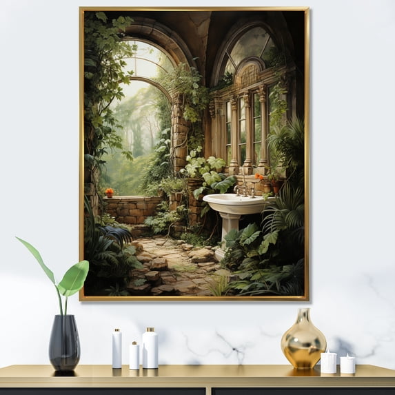 Designart "Natur retrait at home in Bathroom I" Bathroom Floater Framed Wall Decor