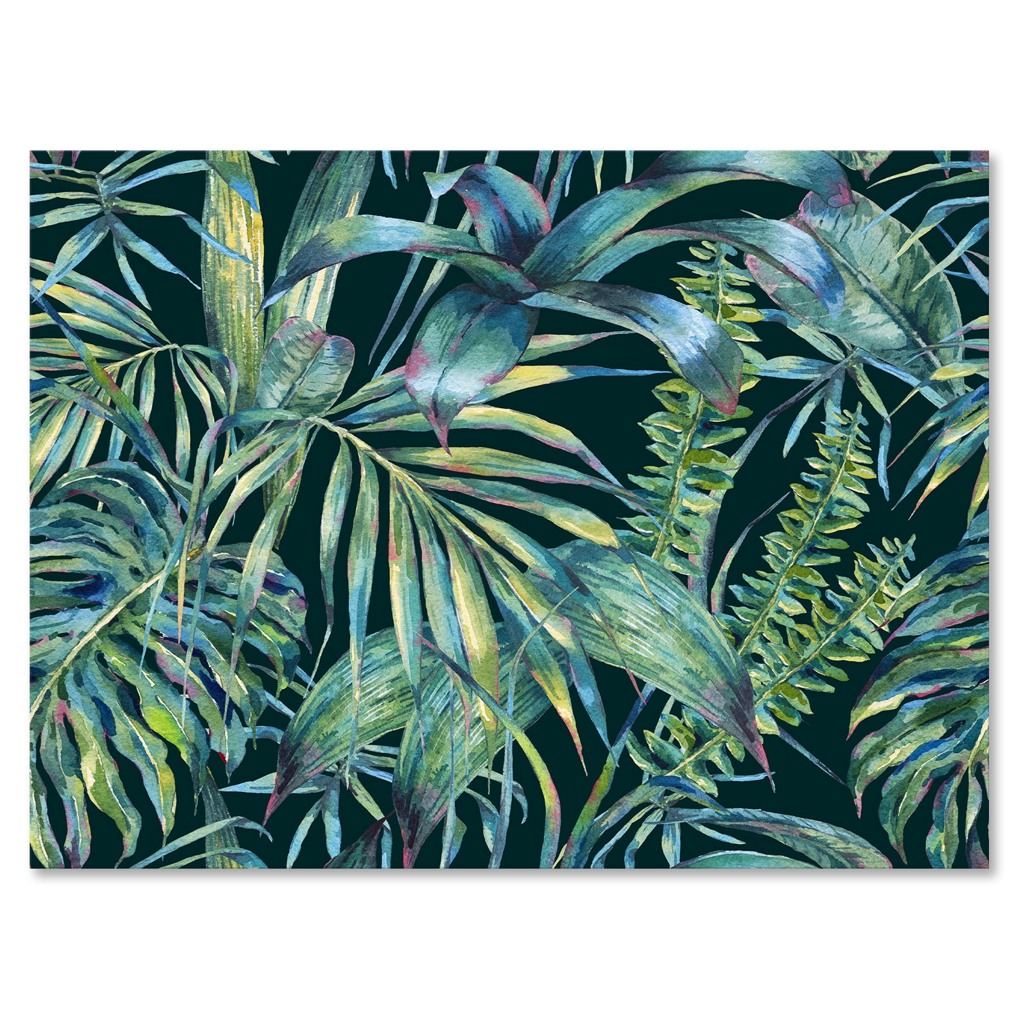 Designart ' Natural Green Leaves Exotic On Dark I ' Tropical Canvas Wall Art Print