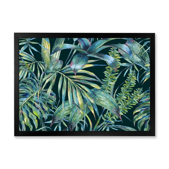 Designart 'Natural Green Leaves Exotic On Dark I' Tropical Framed Art Print