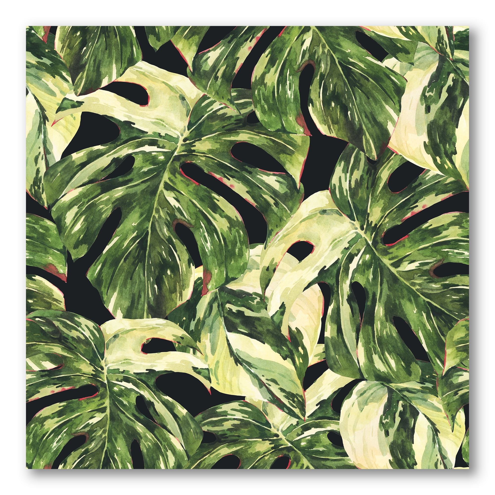 Designart ' Natural Green Leaves Exotic On Dark II ' Tropical Canvas Wall Art Print