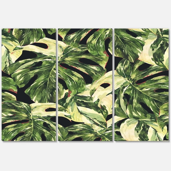 Designart ' Natural Green Leaves Exotic On Dark II ' Tropical Canvas Wall Art Print