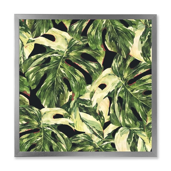 Designart 'Natural Green Leaves Exotic On Dark II' Tropical Framed Art Print