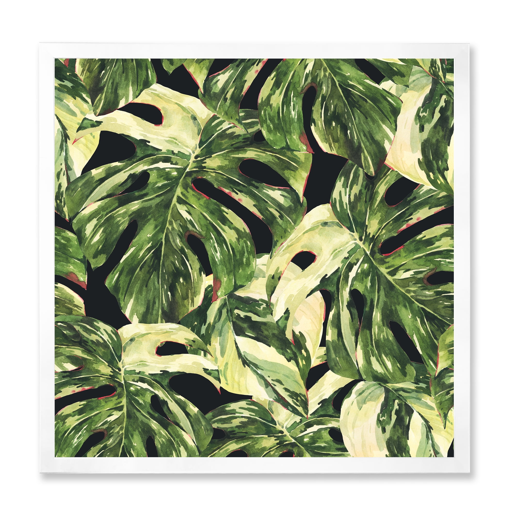 Designart 'Natural Green Leaves Exotic On Dark II' Tropical Framed Art Print
