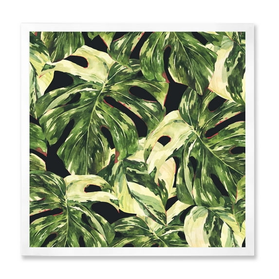 Designart 'Natural Green Leaves Exotic On Dark II' Tropical Framed Art Print