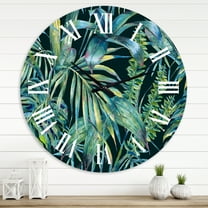Designart 'Natural Leaves Exotic On Dark I' Tropical Wall Clock