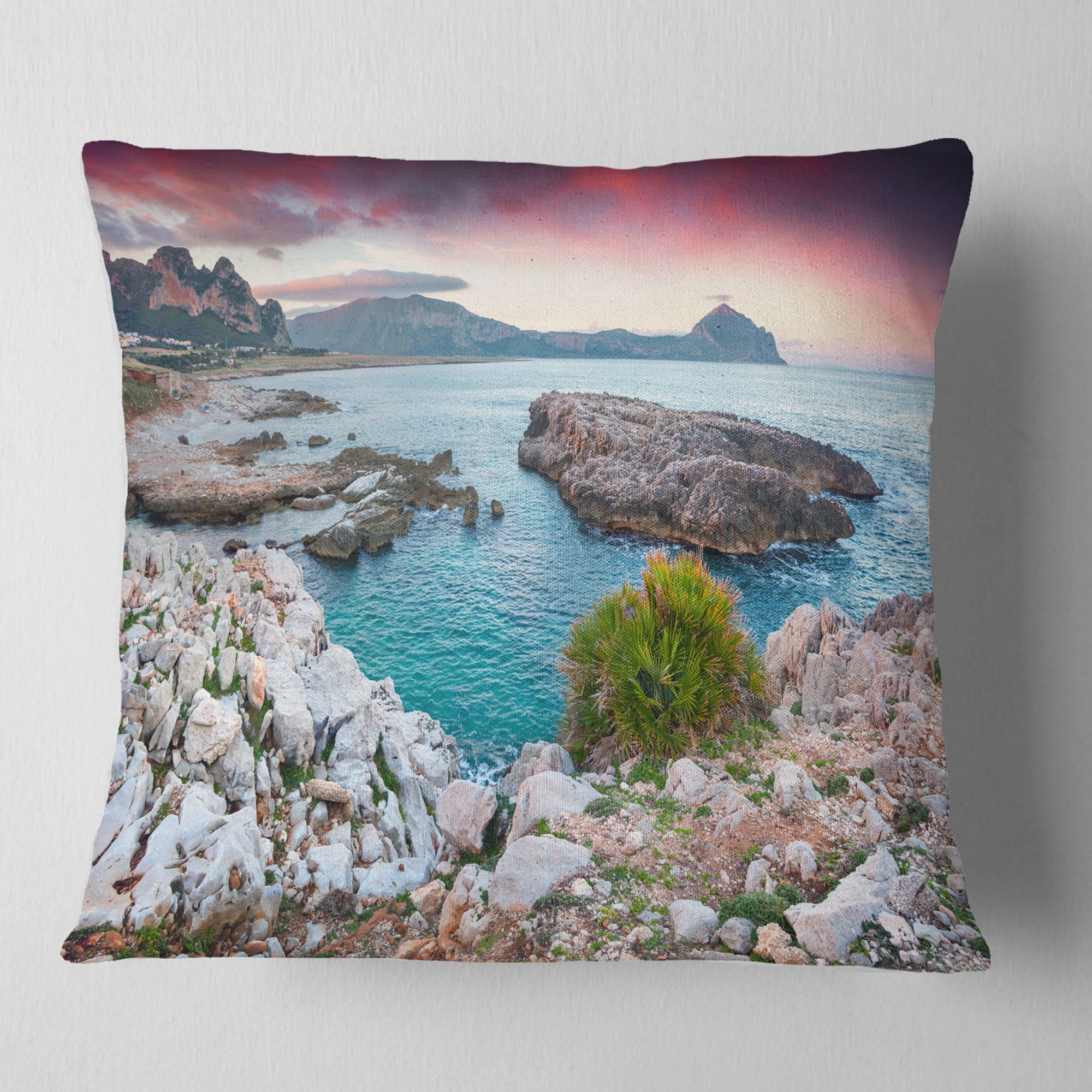 Designart Nature Reserve Monte Cofano - Landscape Printed Throw Pillow - 16x16