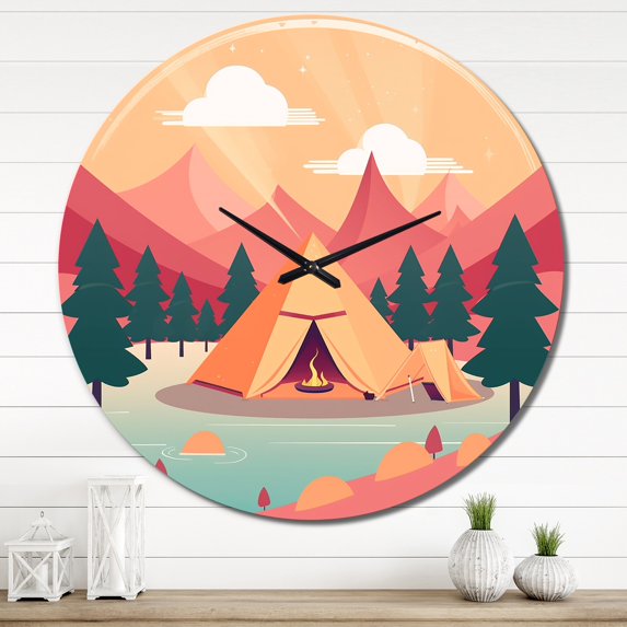 Designart "Nature s Camp Outdoor Adventure" Countryside Oversized Wall Clock