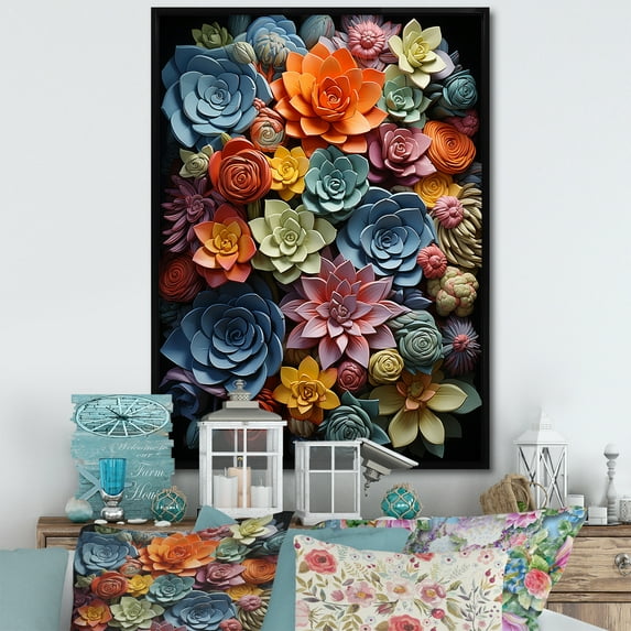 Designart "Nature s Resilience Colorful Succulents" Floral & Botanical Floater Framed Wall Art Print