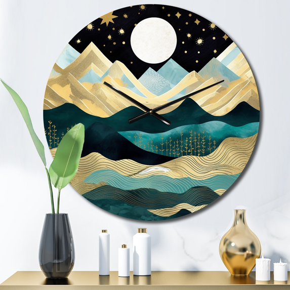 Designart "Nature s Roar in the Mountains I" Abstract Landscape Oversized Wall Clock