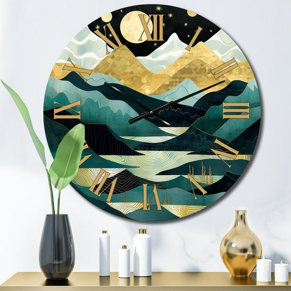 Designart "Nature s Roar in the Mountains II" Abstract Landscape Oversized Wall Clock