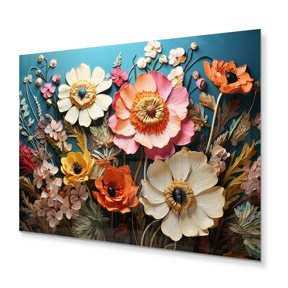 Designart "Nature s Symphony in White and Pink Wildflowers III" Wildflowers Metal Wall Art Prints
