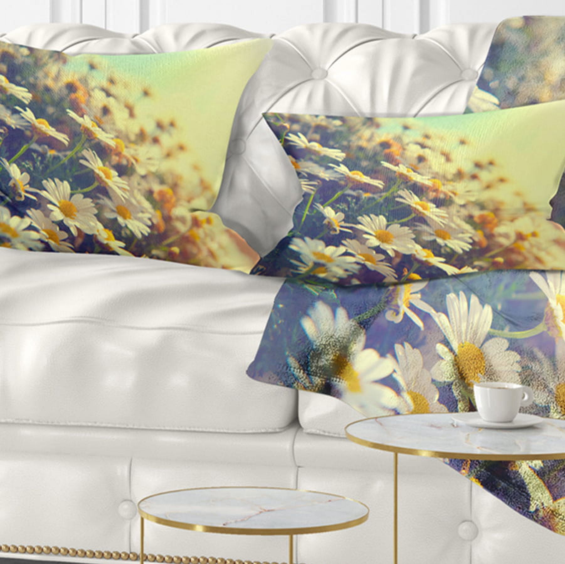 Designart Nature with Blooming Chamomiles - Floral Throw Pillow - 12x20