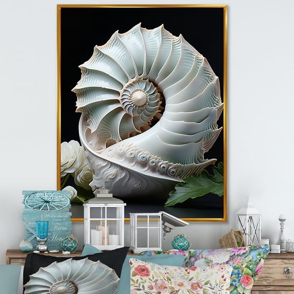 Designart "Nautilus Sheels Animal " Animals Floater Framed Wall Decor