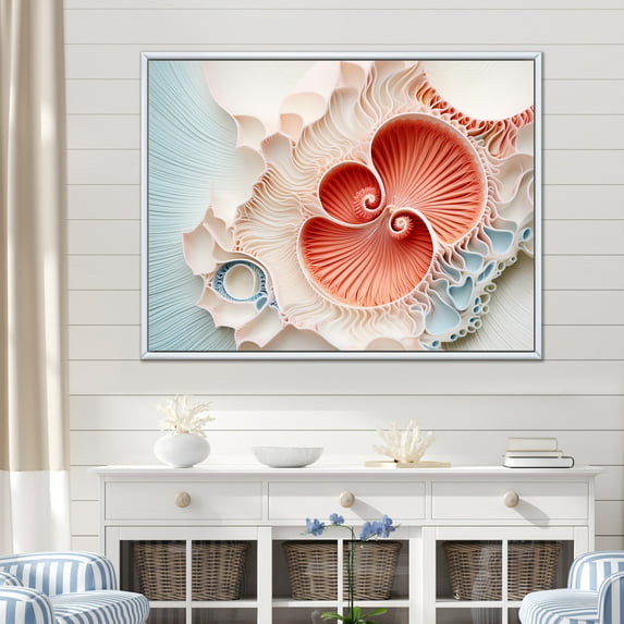 Designart "Nautilus Spiral: Chamber Of Coral" Nautilus Floater Framed Wall Decor