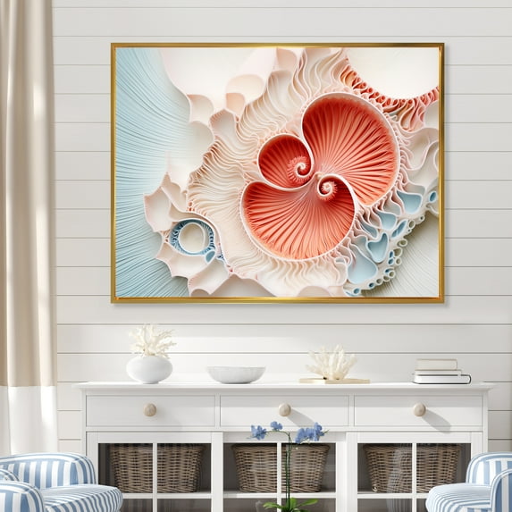 Designart "Nautilus Spiral: Chamber Of Coral" Nautilus Floater Framed Wall Decor
