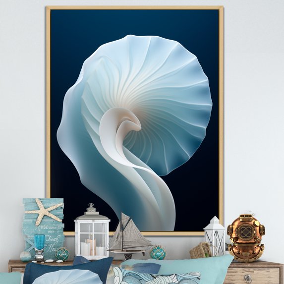Designart "Nautilus Spiral In Azure Depths I" Nautilus Floater Framed Canvas Art Print